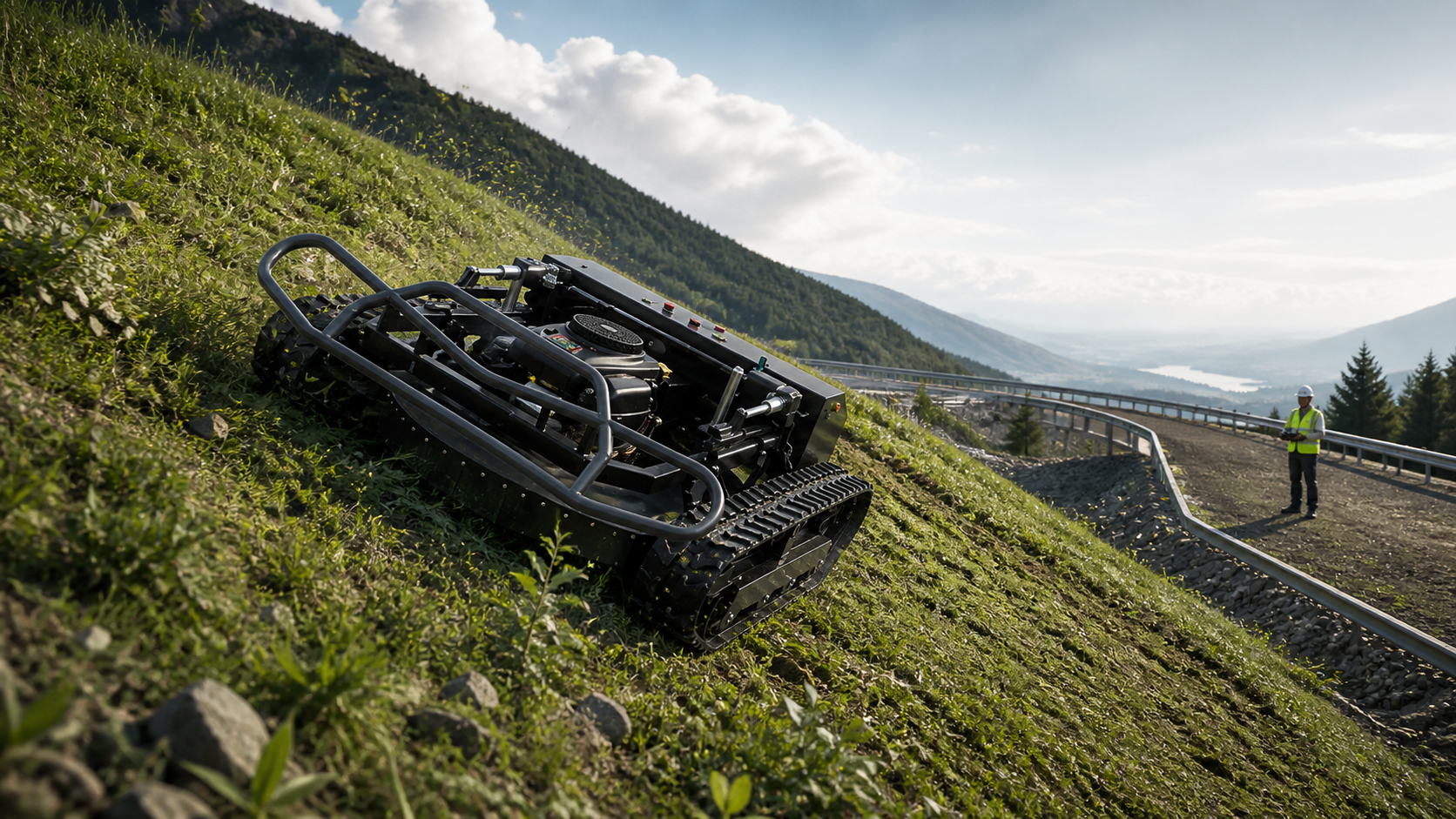 TOMAI mower on steep terrain